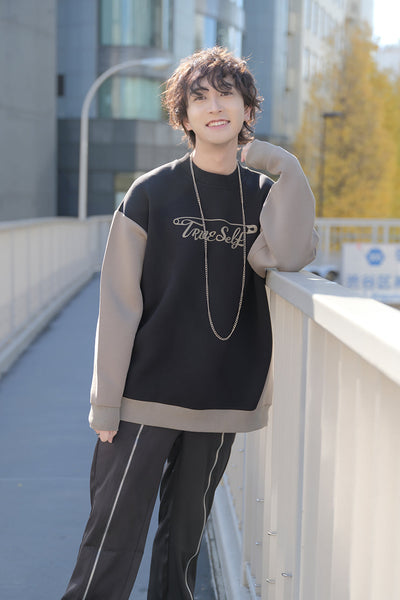 YOSHIKI NAKAJIMA x Bicolor Sweatshirt Pullover【Black】 – TRUE Self