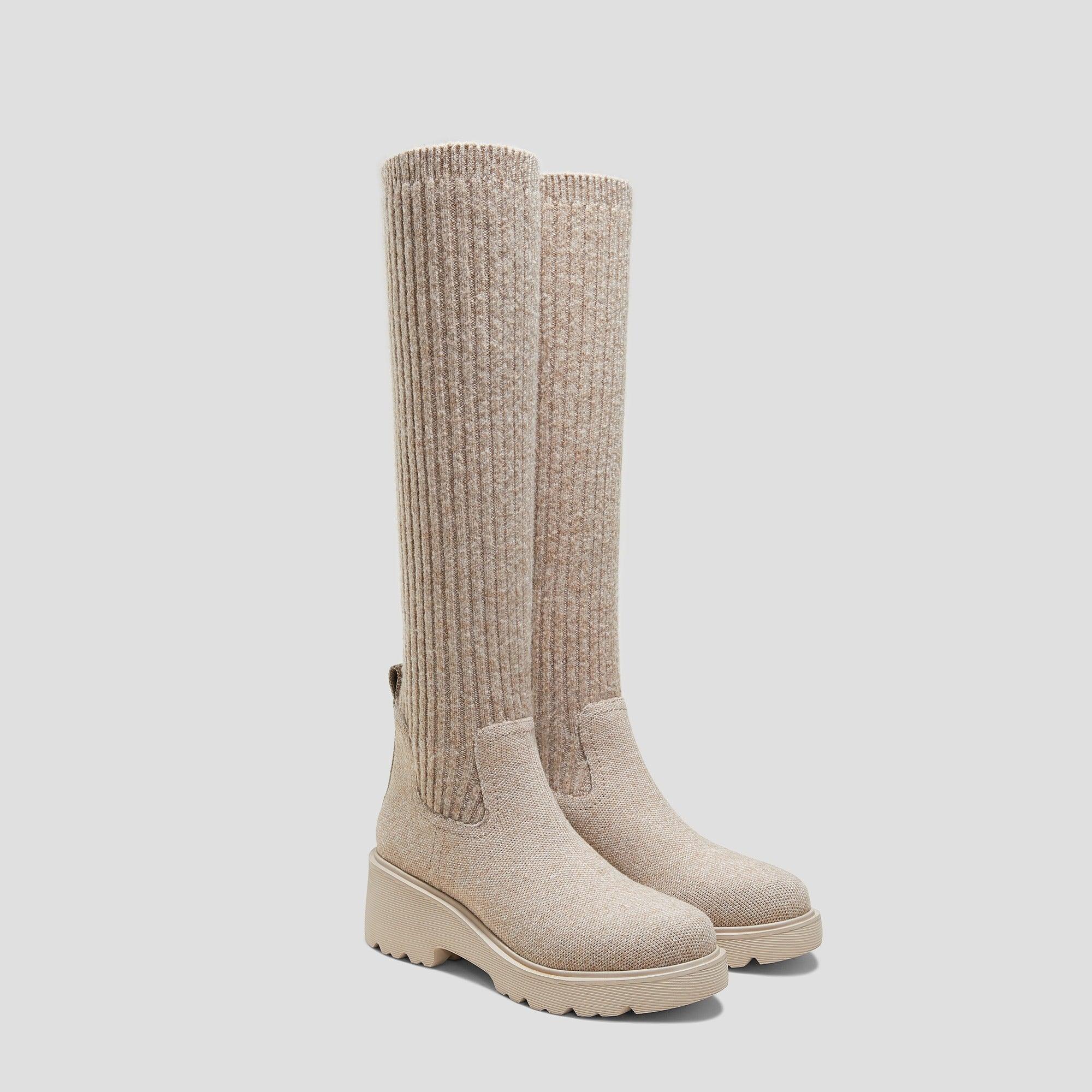 Eduarda] ラウンドトゥ 撥水加工 ニーハイ プラットフォーム チャン