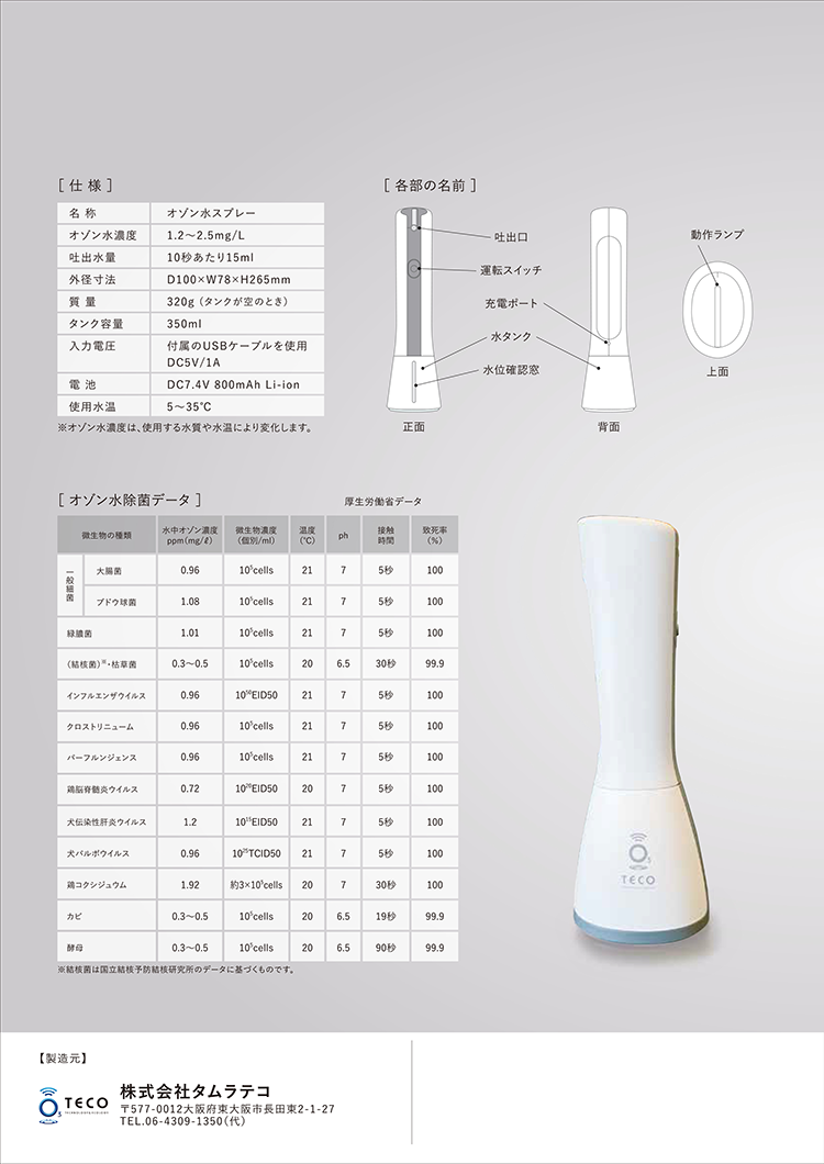 新開発 ハンディタイプオゾン水スプレー【エルくりんminnie】 | タムラテコ