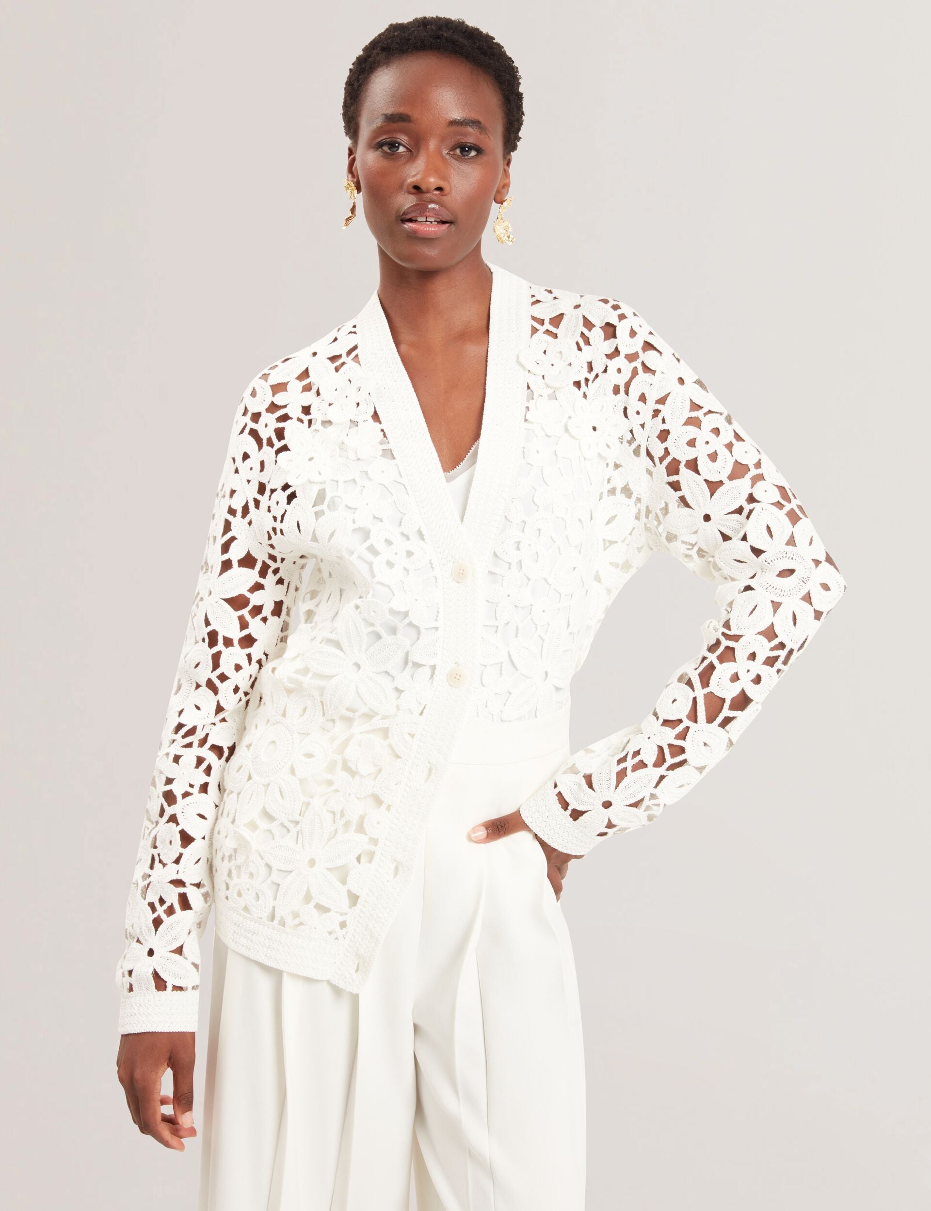 White Crochet Open Knit Longline Cardigan | Tarli | Ted Baker US