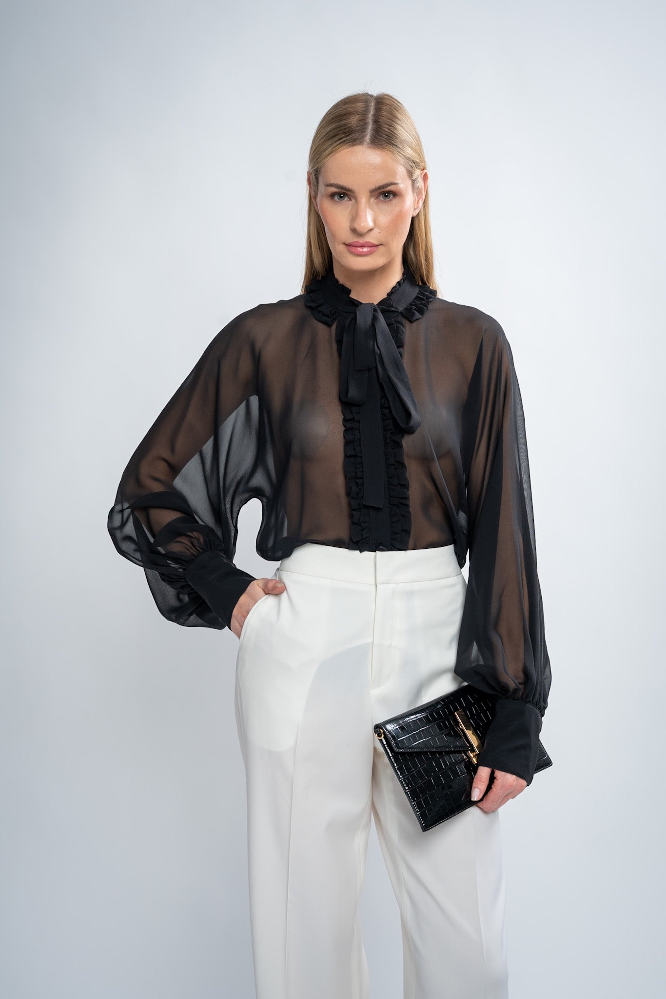 Bow Tie Chiffon Blouse