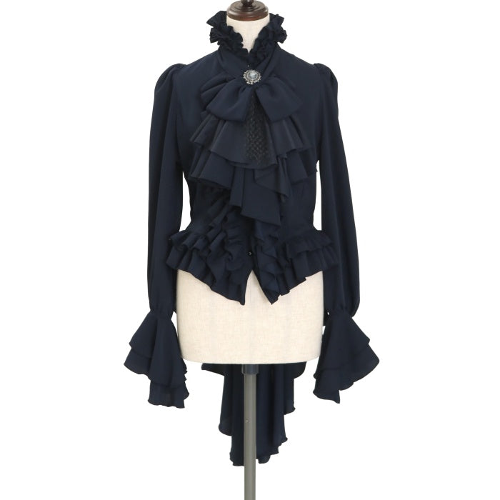 USED】アンティークカメオタイ付きボリュームフリルワンピース型