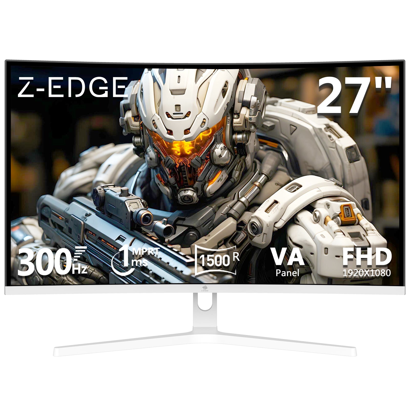 Z-EDGE 27-inch 300Hz Curved Gaming Monitor, White Monitor