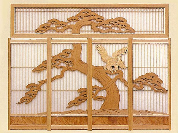 腰付彫刻書院 （松にタカ） | 格天井・木製建具の株式会社 桑原建具工業