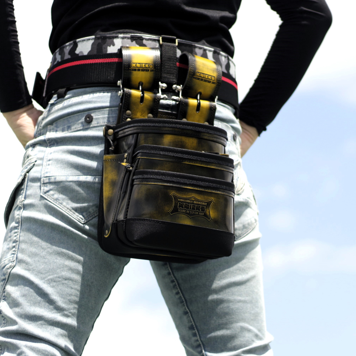 ニックス アドバンガラス革 チェーンタイプ3段腰袋 【バリスティック