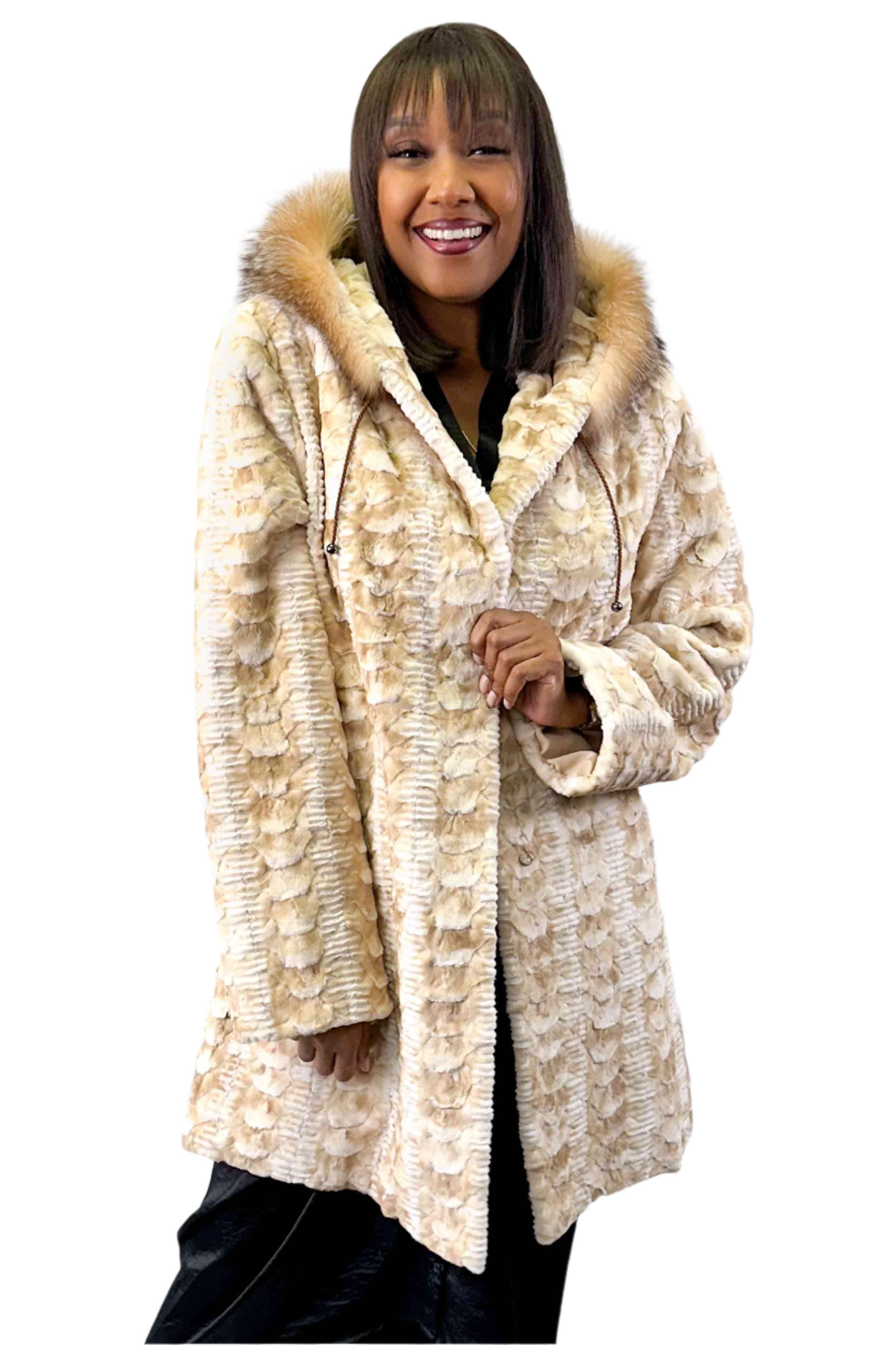 Sheared Sectioned Mink Fur Stroller with Fox Fur Trim Hood – Henig