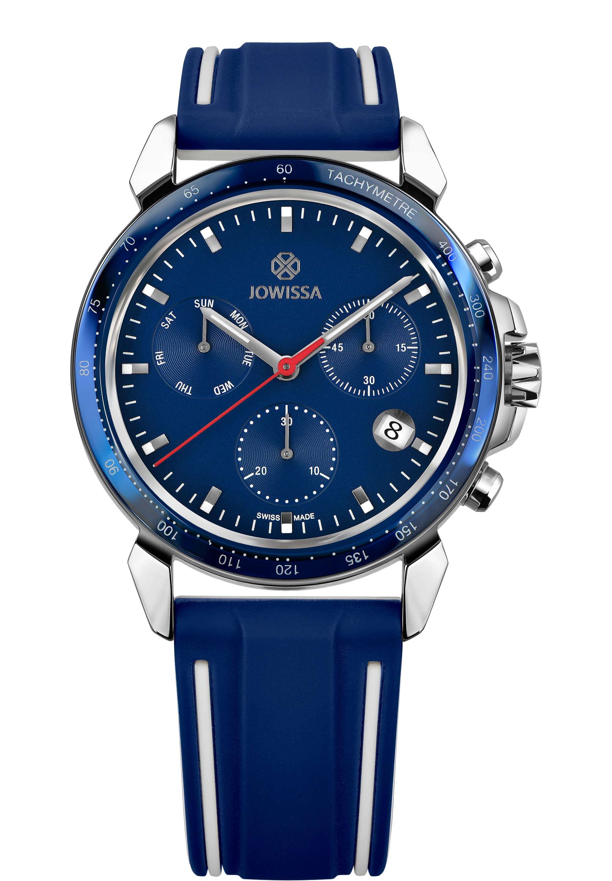 LeWy 9 Blue Chronograph Sapphire Crystal Watch Tachymeter Silicone