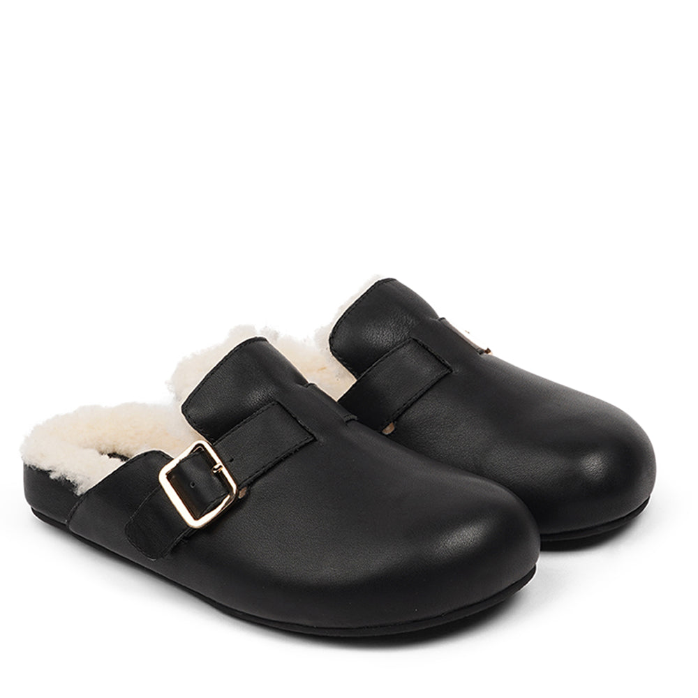 Nesso - Leather Mules with curly shearling Lining