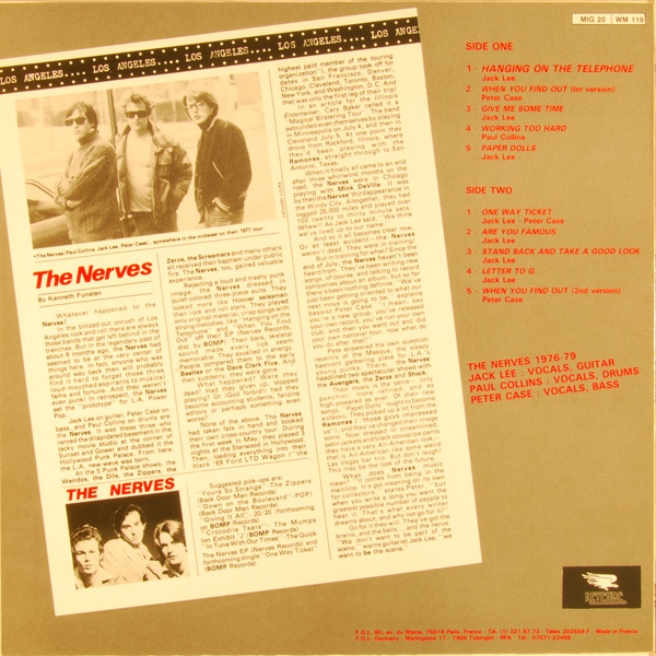 The Nerves – 'Jack Lee, Paul Collins, Peter Case' LP (Offence Rds