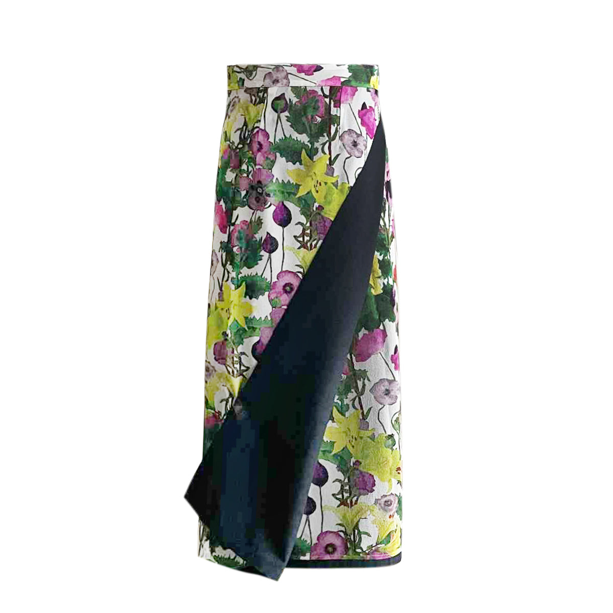 Reversible Skirt Long Straight - Fiori Viola e Gialli - Bianco