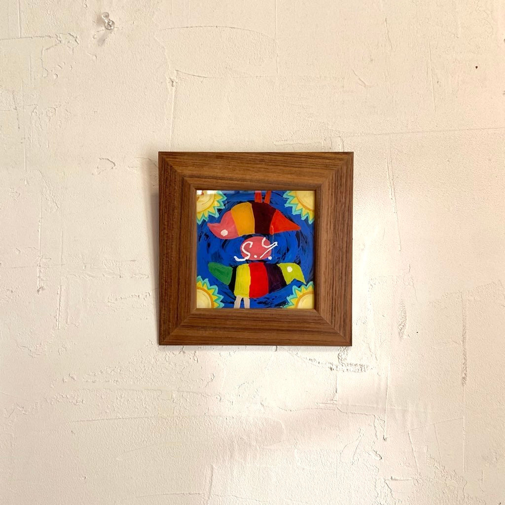 柚木沙弥郎 ガラス絵 「メキシコの鳥」 アート 絵画 一点もの 作家 中古