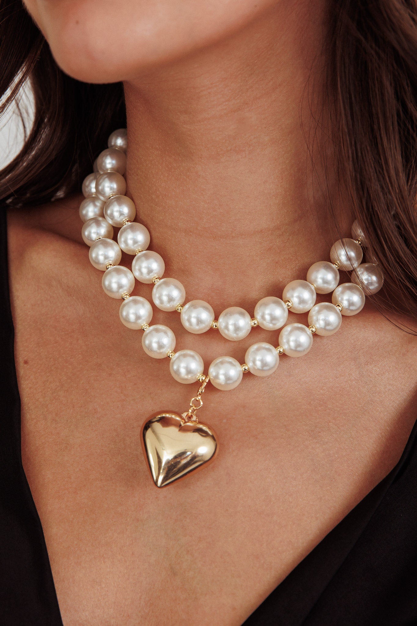 Shop the Kerri Large Heart Pearl Necklace Gold