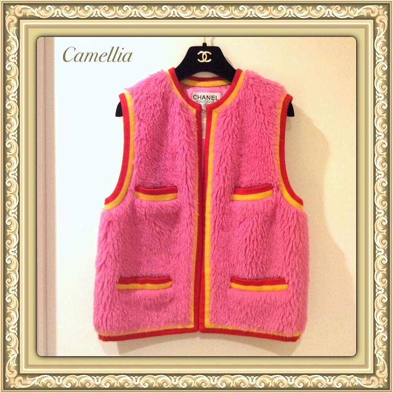 レア シャネル 良品 ココマーク ピンク ファー ベスト,ジャケット 36