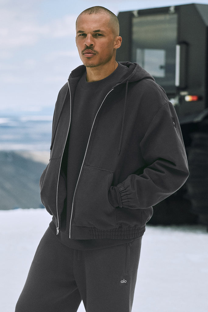 Cotton Canvas Full Zip Hoodie - Anthracite | ALO