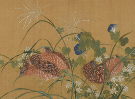 真作】高橋草坪/疏園遊蜂図/野菜図/白菜図/掛軸/名家伝来/