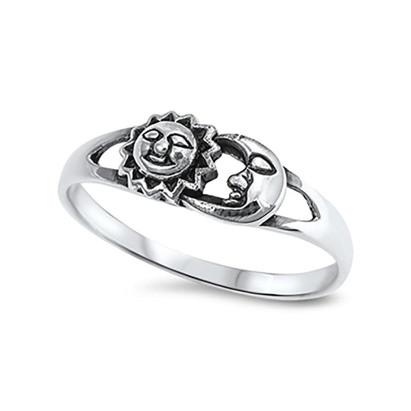 Sun and Moon Ring Solid 925 Sterling Silver Sun Moon Ring oxidized