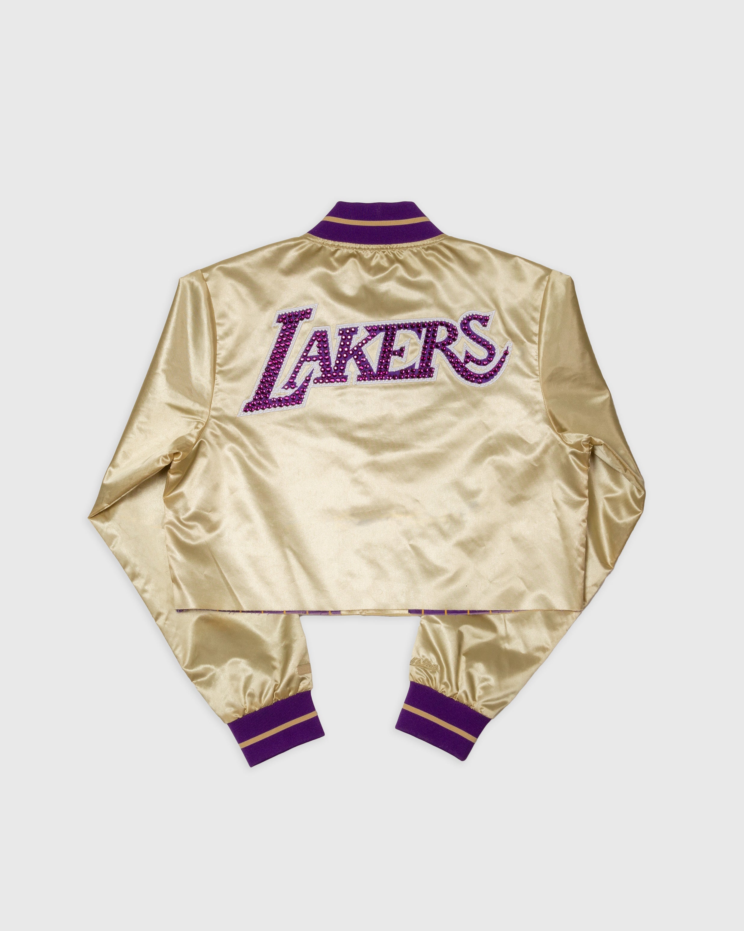 Los Angeles Lakers Gold Boxy Crop Rhinestone Satin Jacket – DannijoPro