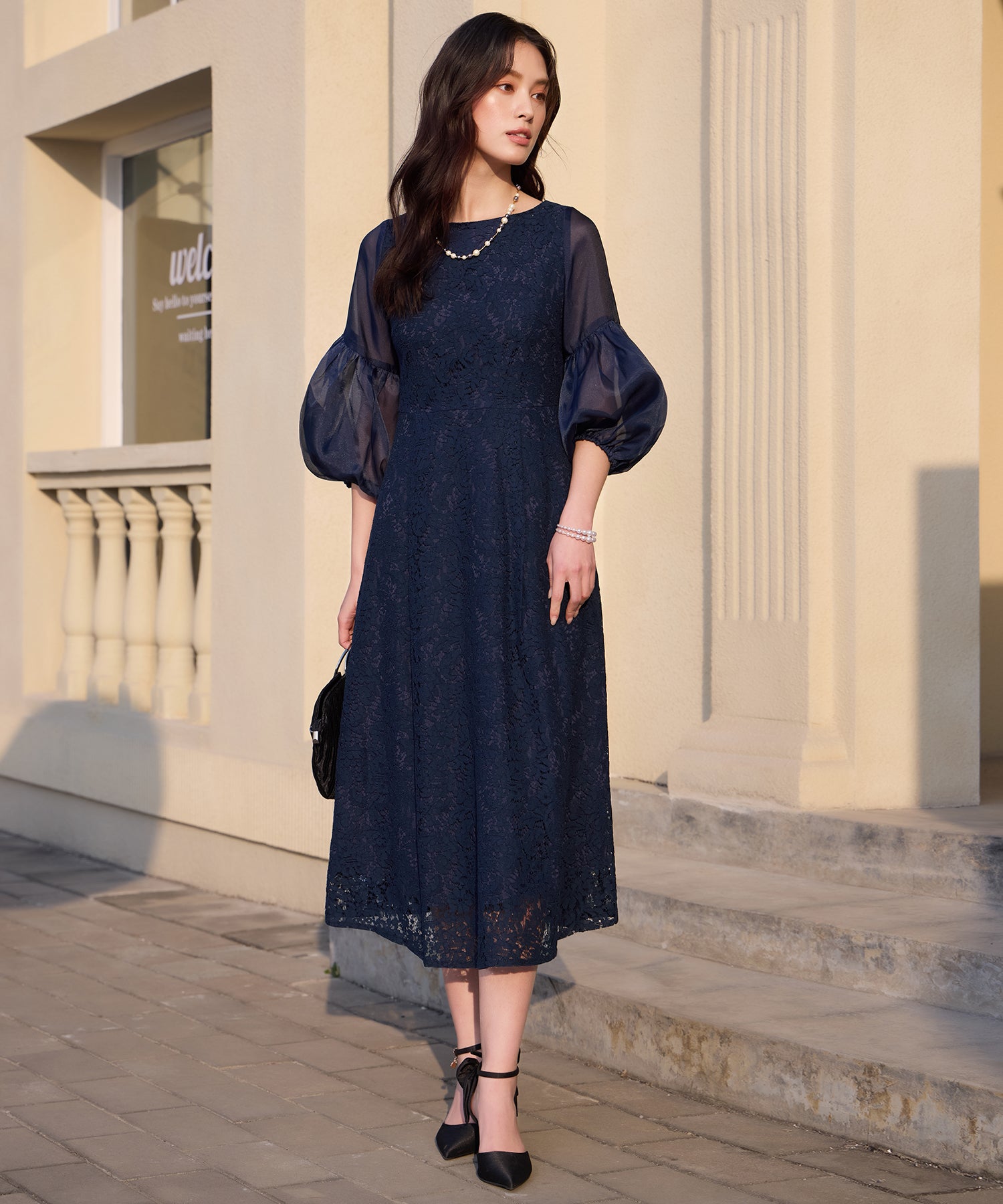 しっとり大人華やかなレースワンピースcy88652 ネイビー – [公式