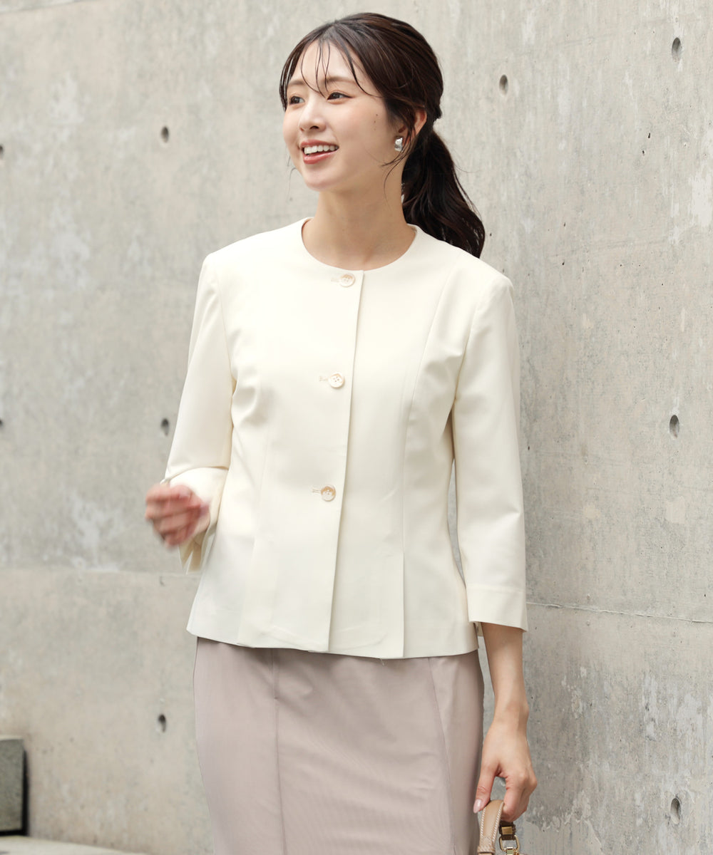 スリット入りノーカラージャケットds5003 ホワイト – [公式]DRESS+