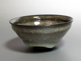 浦口雅行 青瓷黒燿砕 茶盌 茶碗 天満屋個展作品 浦口雅行