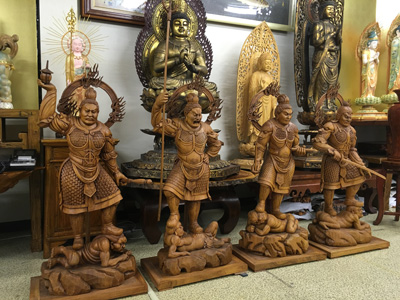 木彫 四天王 漆仕上げ 仏像 彫刻 多聞天 広目天 増長天 持国天 販売