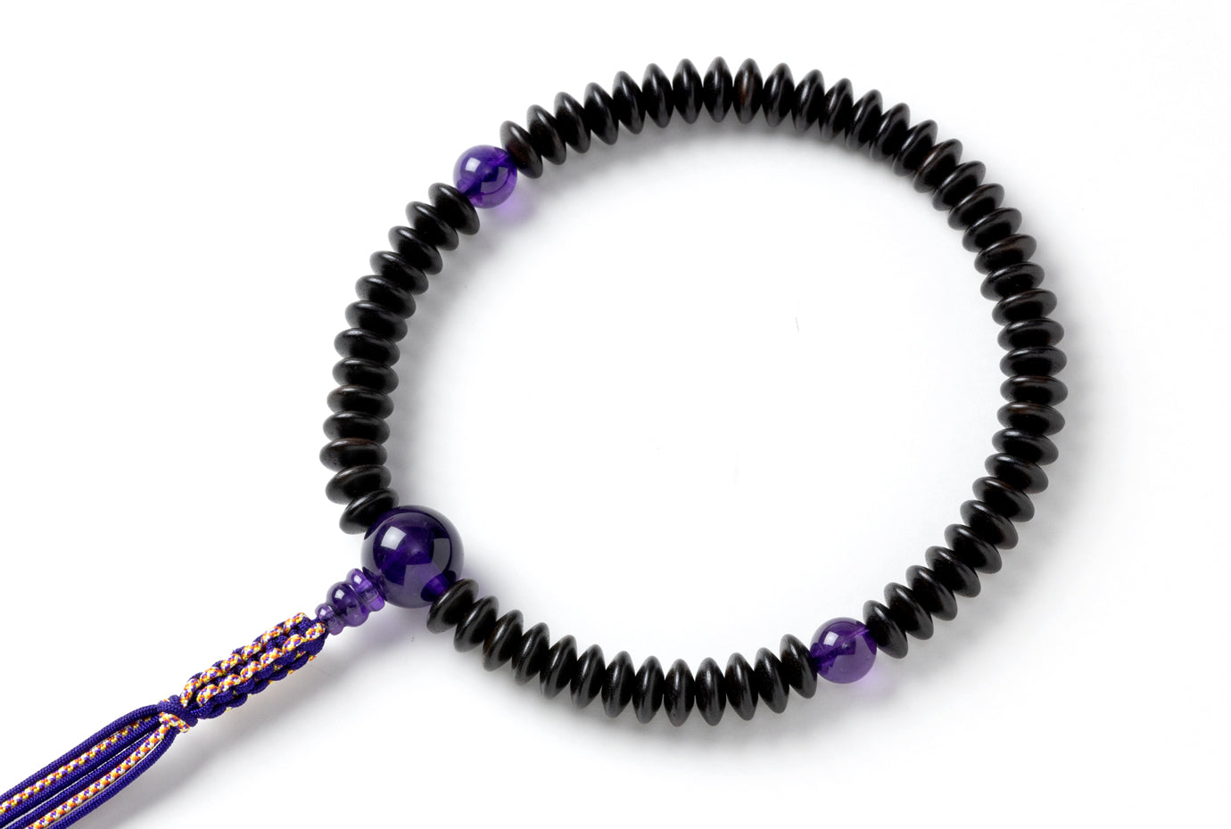 艶消黒檀5×10ミリ平玉単念珠紫水晶仕立 – 京念珠ぜにや