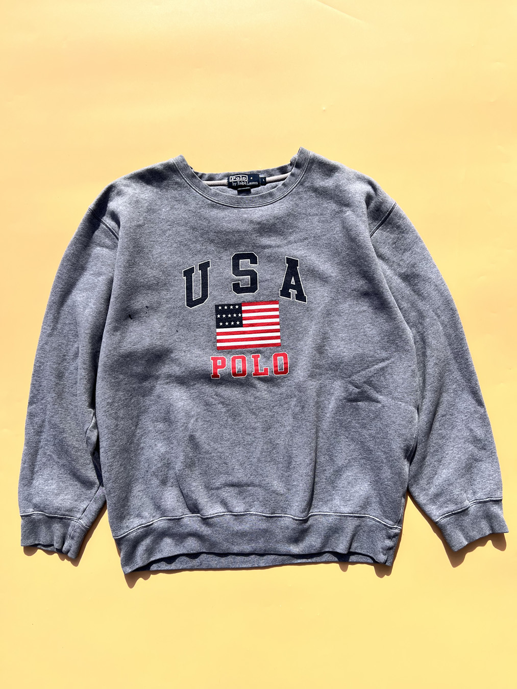 90s Polo Ralph Lauren USA Flag Grey Crewneck - 5 Star Vintage