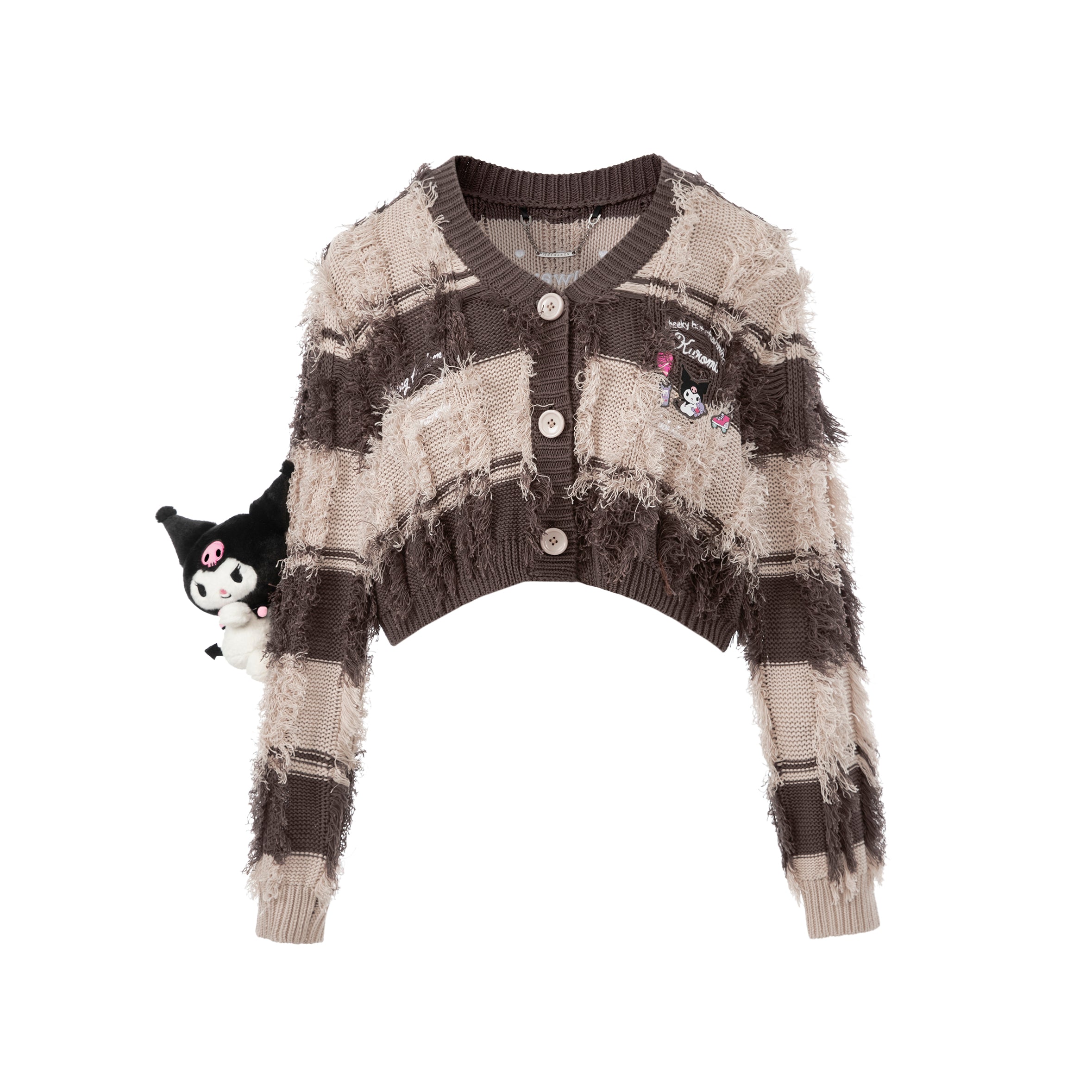 13DE MARZO Kuromi Bear Stripe Knit Cardigan