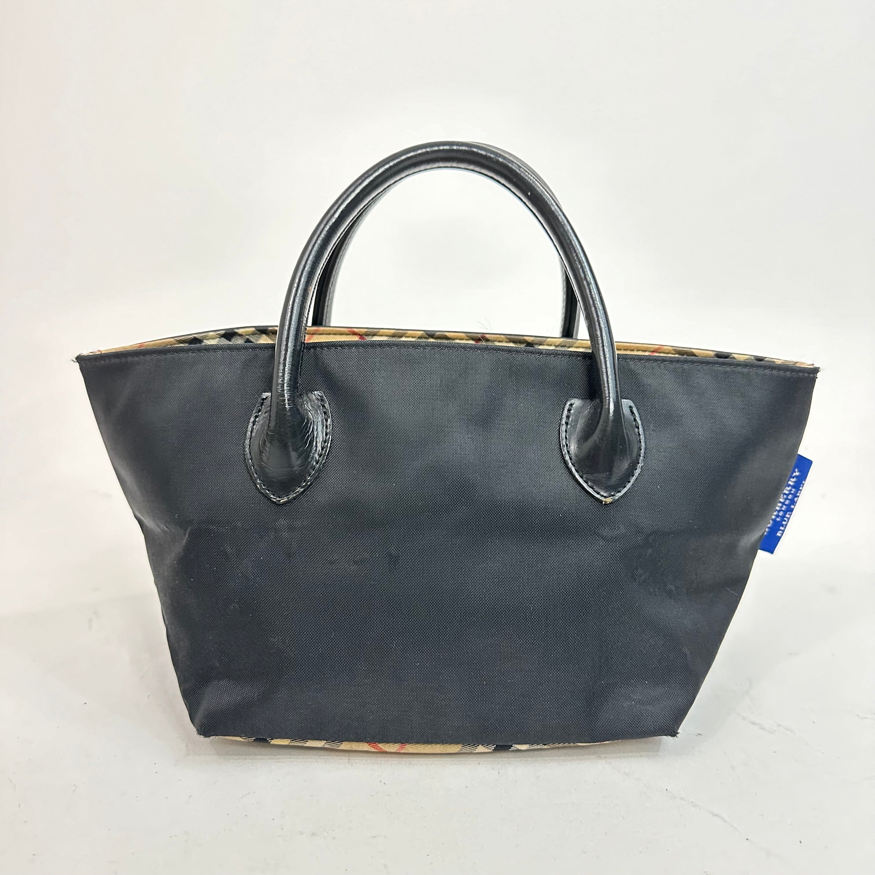 Vintage Burberry Blue Label Black Nylon and Nova Check Mini Tote