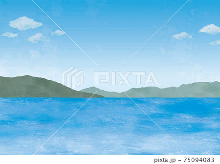 海と山の景色水彩画のイラスト素材 [75094083] - PIXTA