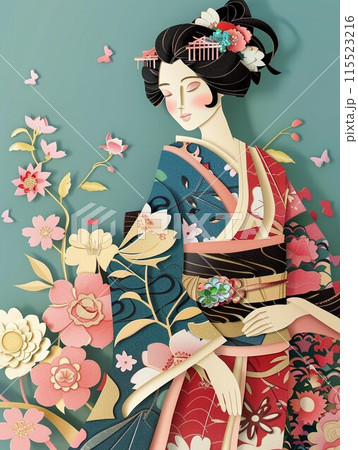 着物女性の切り絵アート ― Kimono woman paper-cutting art ーの
