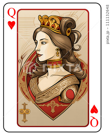 トランプのクイーン17（ハート：単頭）のイラスト素材 [111132648] - PIXTA