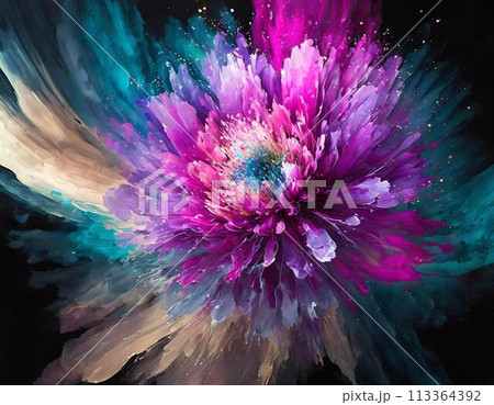 幻想的な夜空に光るカラフルな幻想的な花 - デジタルアートのイラスト