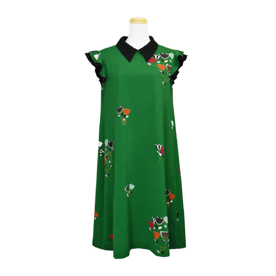 新品未使用品 新作 赤と緑のコントラストが素敵な詩仙堂ワンピース F