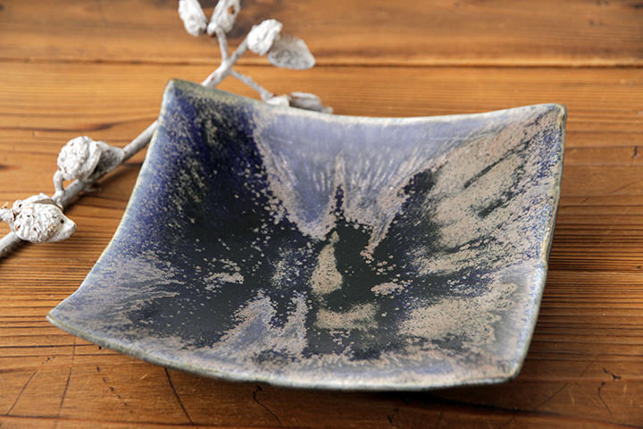 信凜窯】角皿/彩色灰釉/青/（20cm） | 【丹波のイロドリ】丹波焼(陶器