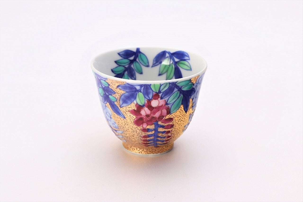 ティー用品 「茶器セット 金彩 藤 木箱付」 金龍窯 江口天童 有田焼