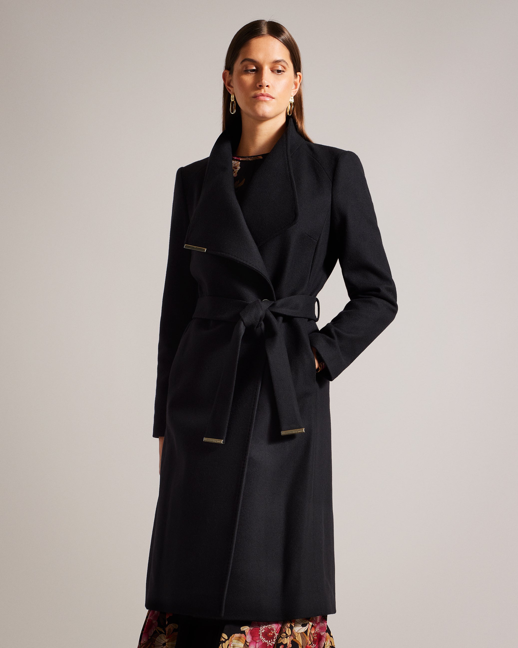 Buy Rosess Wool Wrap Short Coat Black for Women | Ted Baker KSA