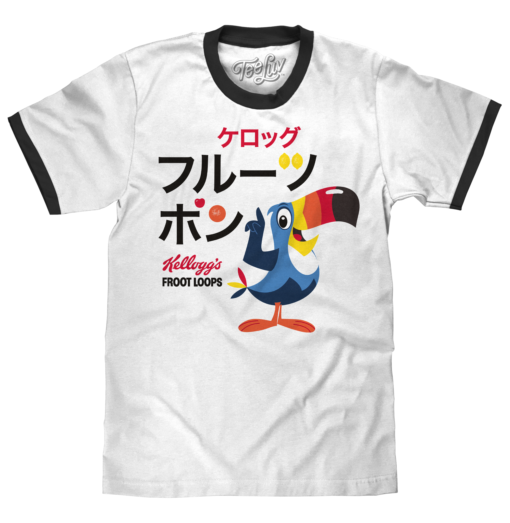 Froot Loops Cereal Japanese Toucan Sam Ringer T-Shirt - White