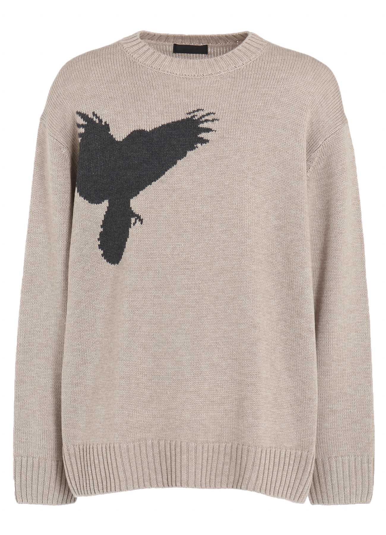 7G WOOL-BLEND INTARSIA CROW-PATTERN PULLOVER – THE SHOP YOHJI YAMAMOTO