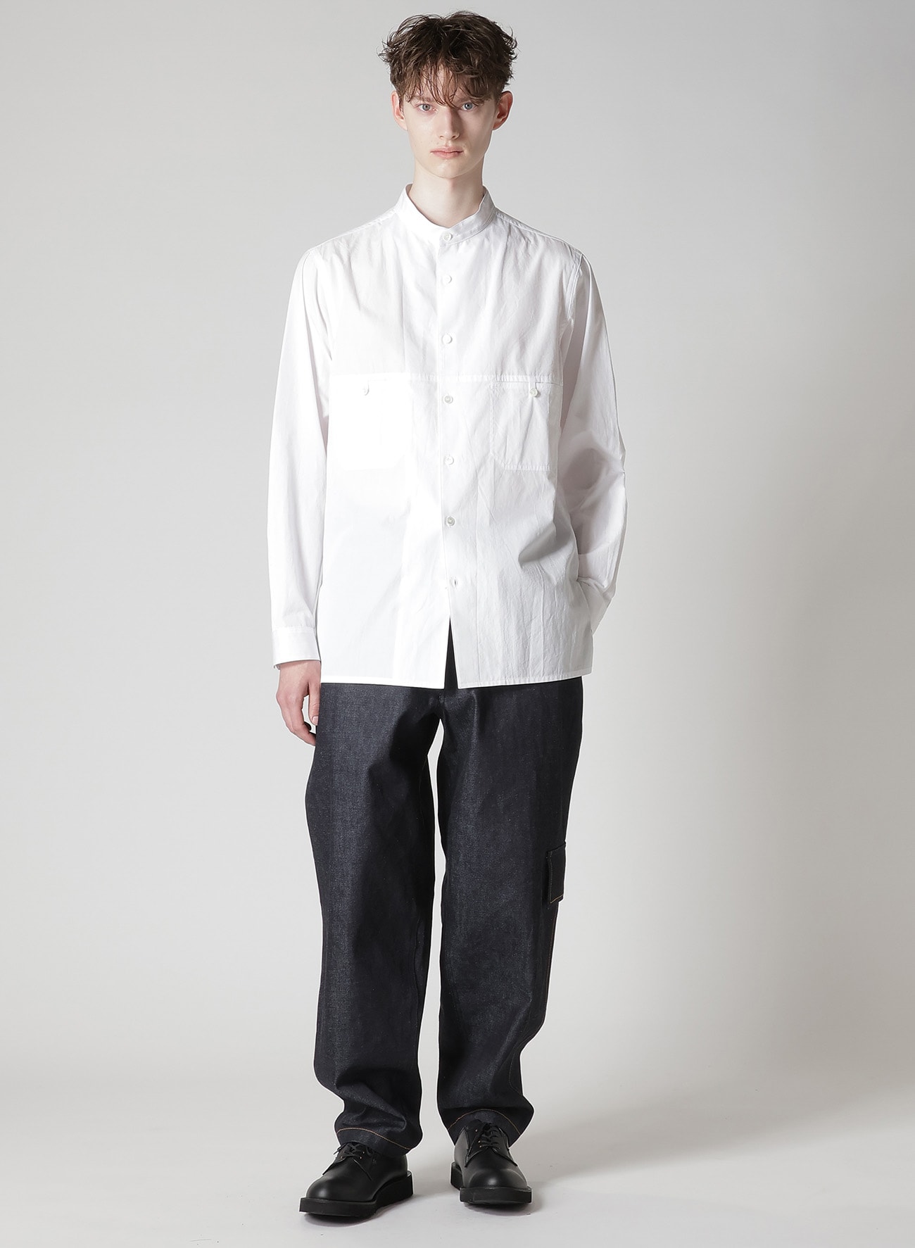 100/2 BROAD PANEL STAND COLLAR SHIRT(S White): Soldes｜THE SHOP
