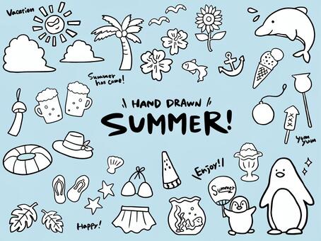 夏のシンプルな手描き線画イラスト素材イラスト - No: 1556041｜無料