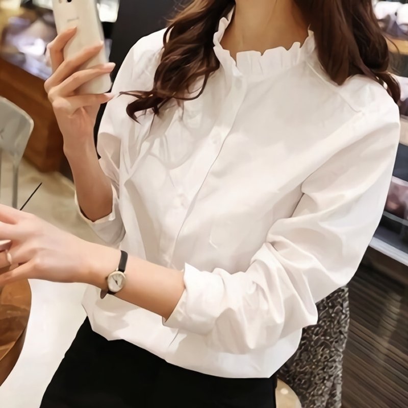 楽天市場】フリルスタンドカラー シャツの通販