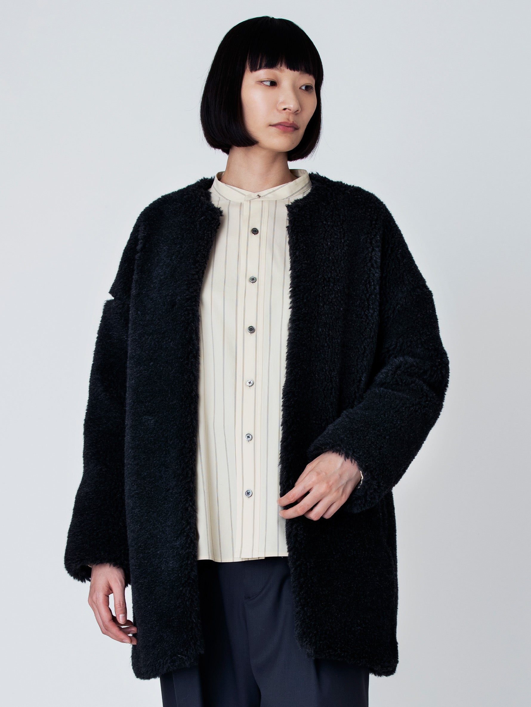 ウールファーノーカラーコート/TBBA-032