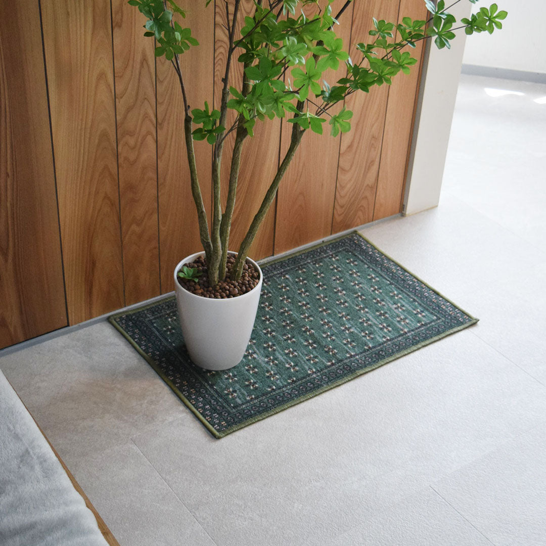ヴィンテージ風ミニラグマット TOCORU Series ブハラ ループ グリーン