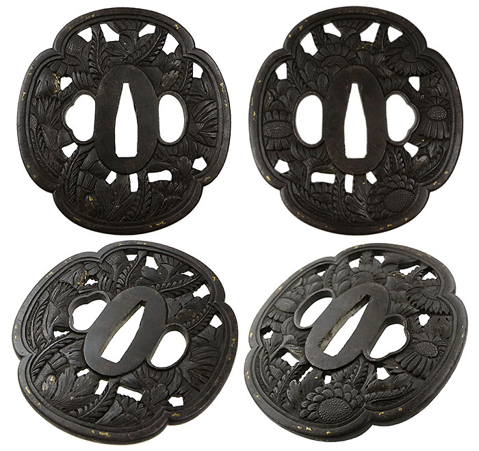 日本刀の鐔・鍔｜鉄地木瓜形菊花萩花透かし｜日本刀専門店・東京【十拳】