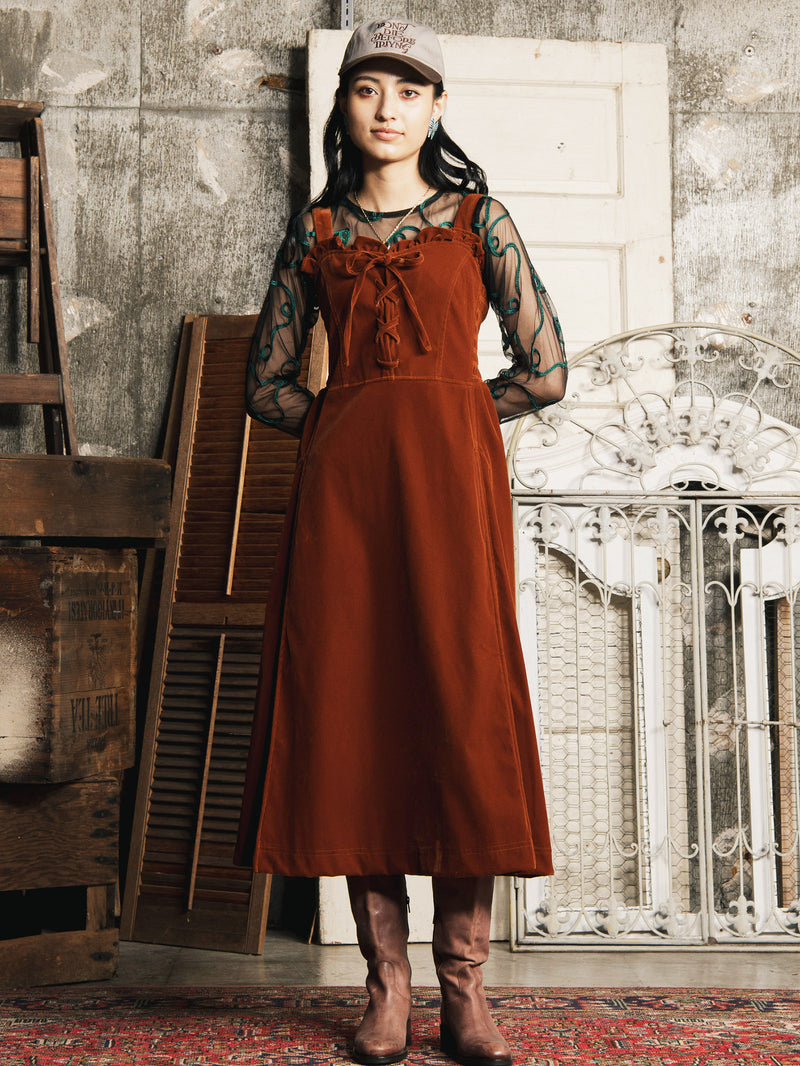 3色展開】Meridian レースアップ ベロア キャミソールワンピース