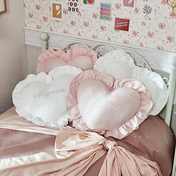 楽天市場】クッション 34×45cm ハート フリル付き ピンク ピーチスキン