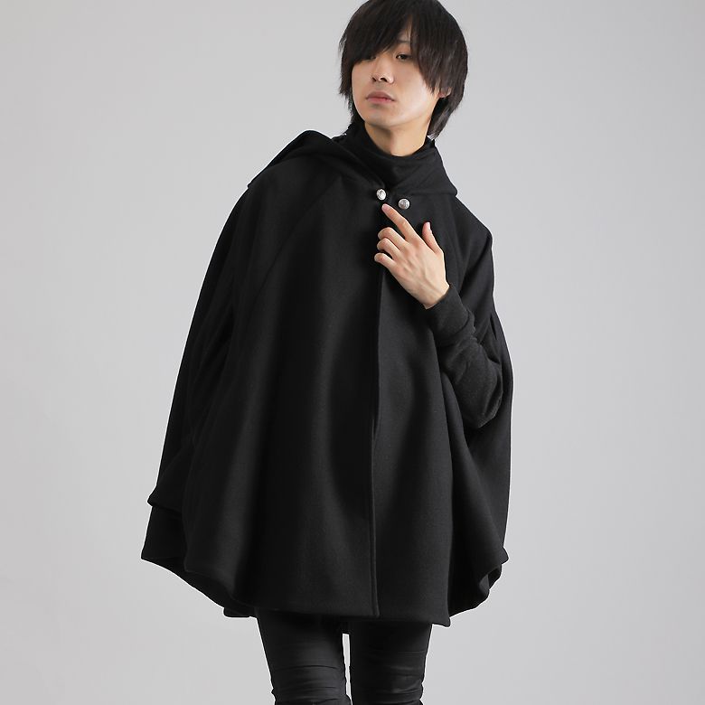 美品]Schott ウールポンチョ ケープ フード付き ダブル M ブラック