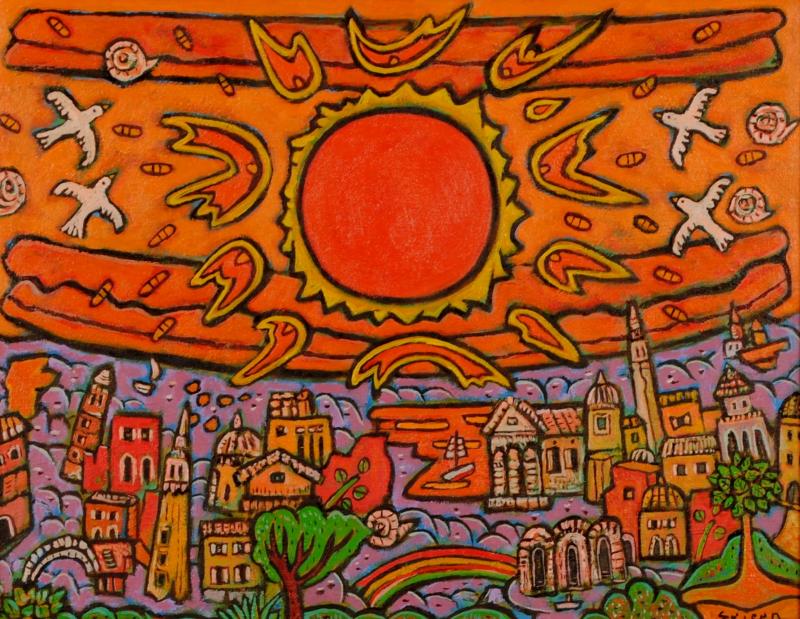 楽天市場】今永清玄 かがやく街 風景画 絵画 油絵 インテリア 一点物