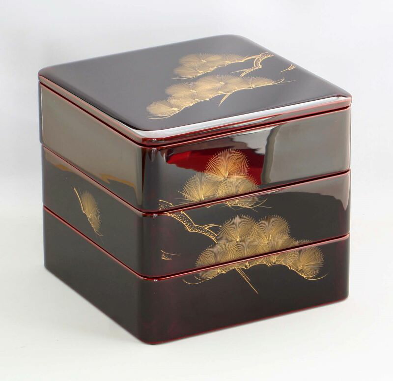 楽天市場】和食器 三段重箱 6.5 沈金 枝松 溜内朱 越前塗り 漆塗り